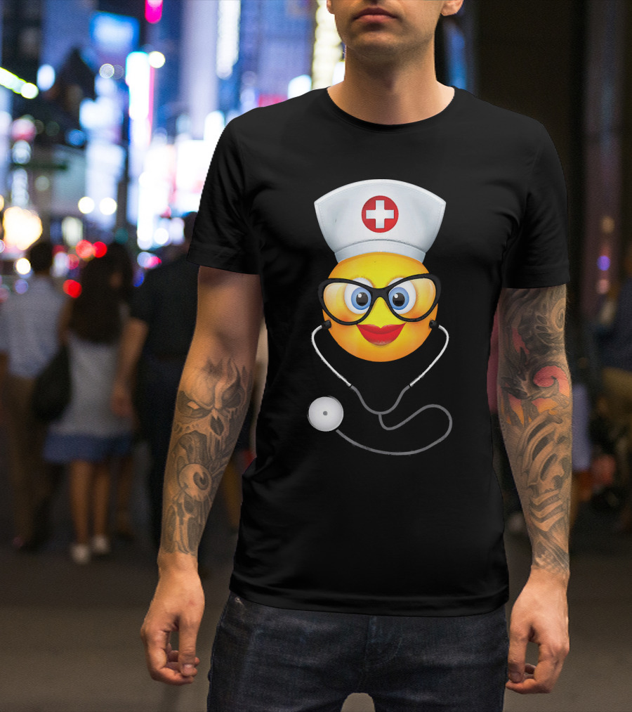 Nurse Halloween Funny Emoji Glasses Stethoscope T-Shirt
