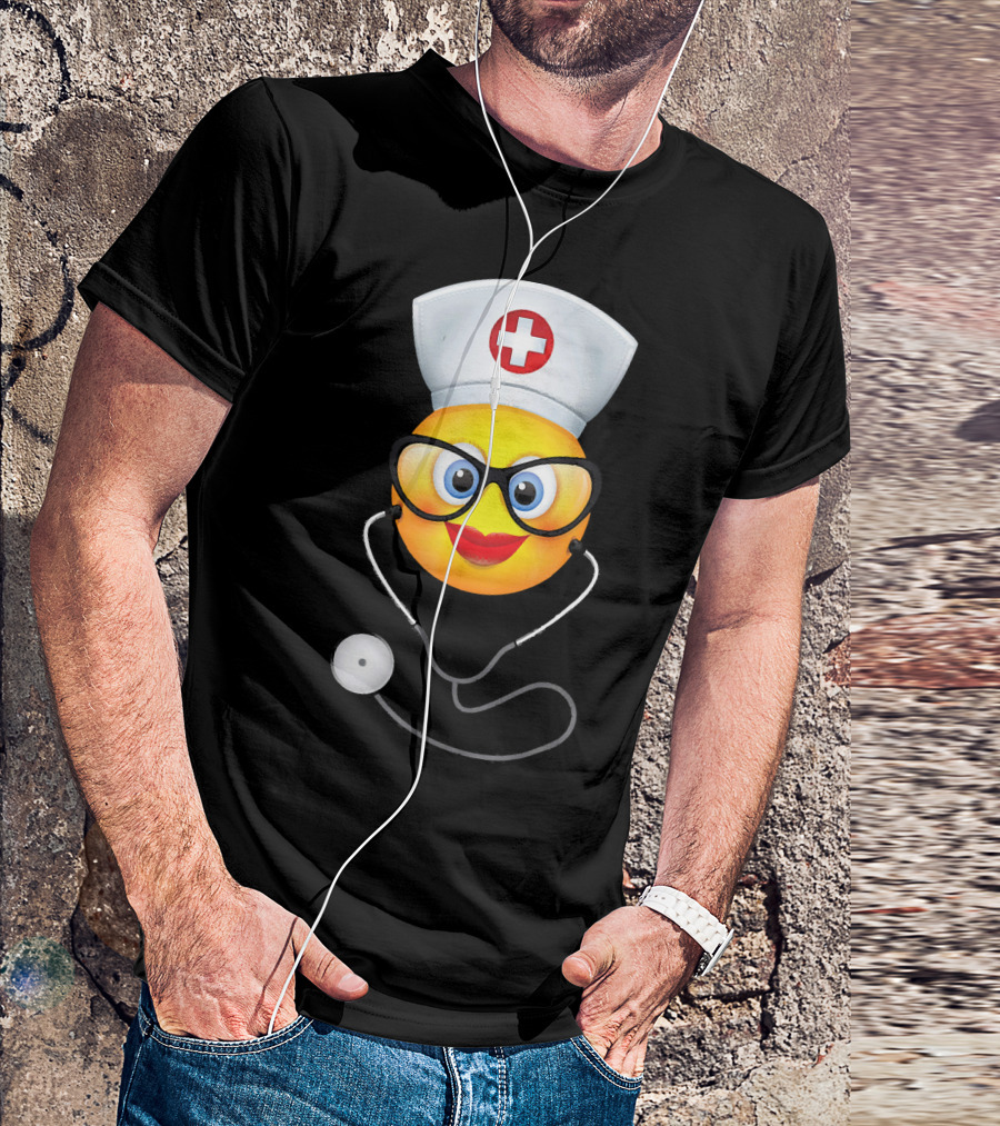 Nurse Halloween Funny Emoji Glasses Stethoscope T-Shirt