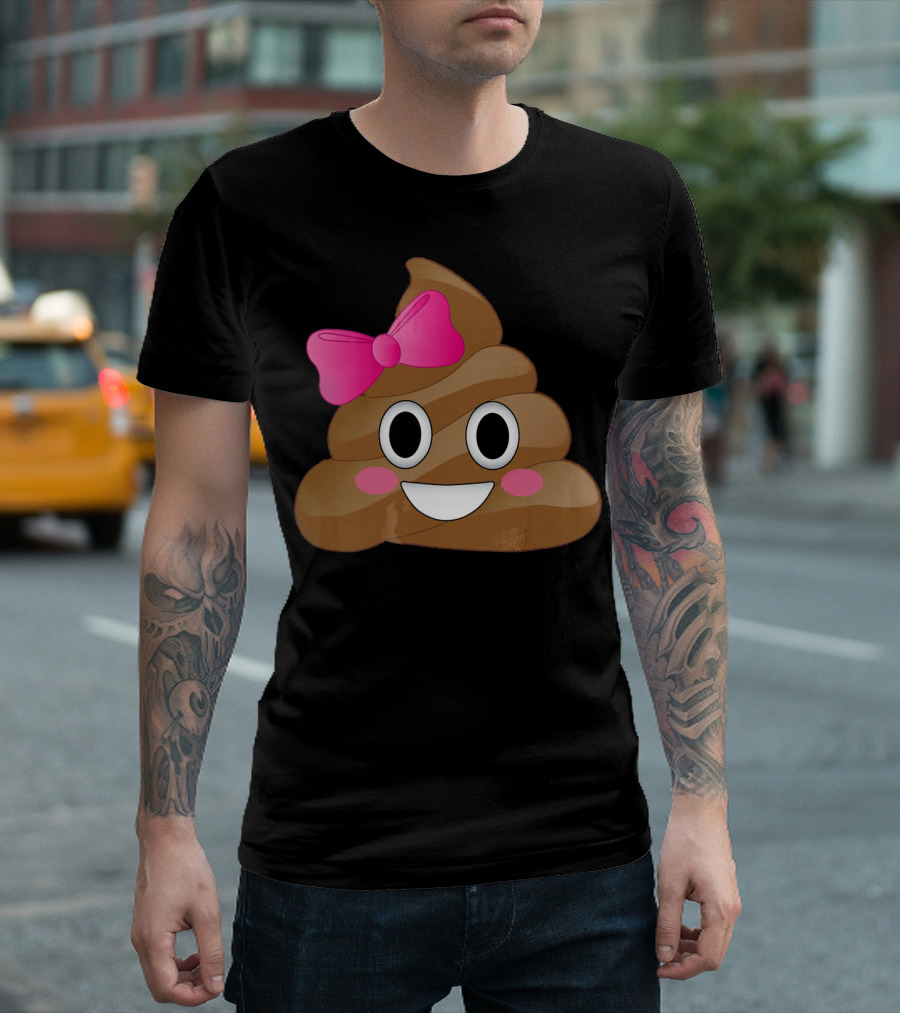 Cute Pink Bow Emoji Funny Smiling Cutie Poo T-Shirt
