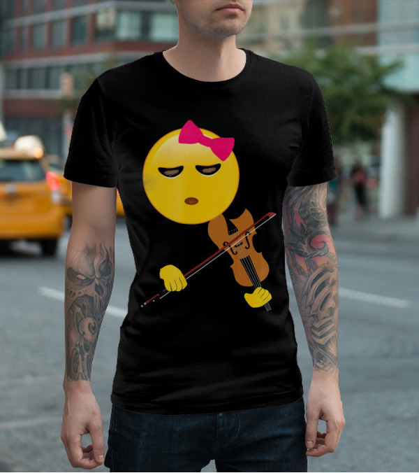 Girl Emoji Violin With Pink Bow T-Shirt