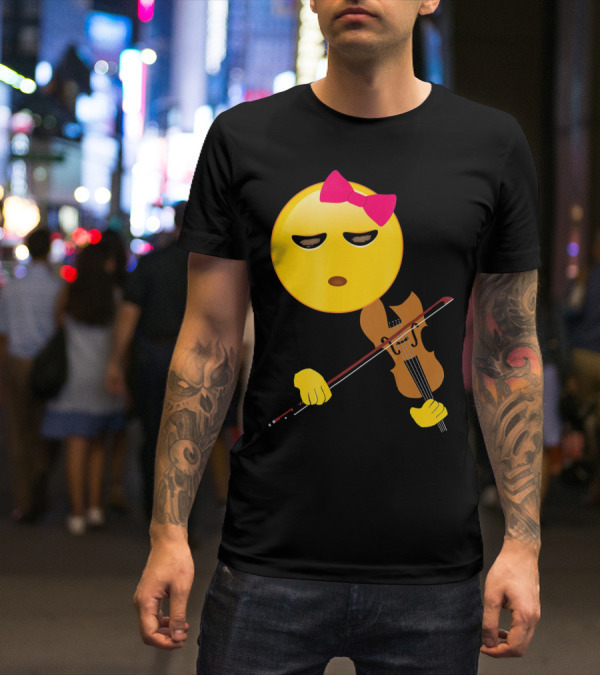 Girl Emoji Violin With Pink Bow T-Shirt