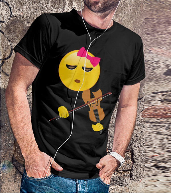 Girl Emoji Violin With Pink Bow T-Shirt