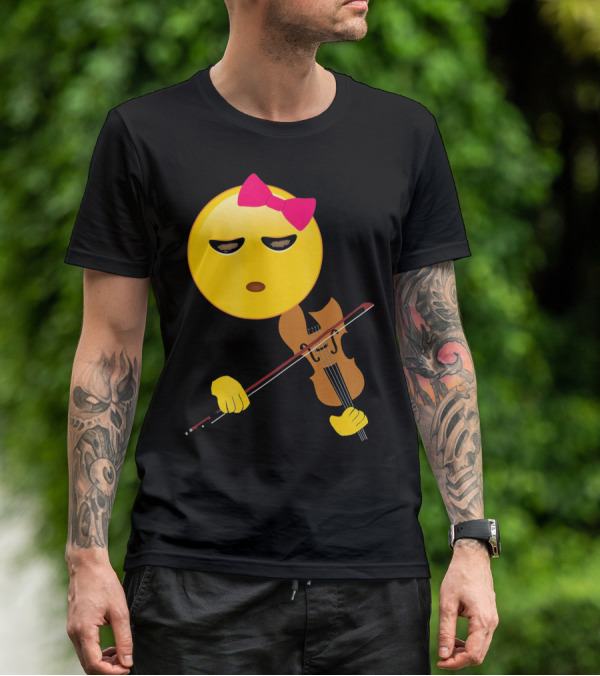 Girl Emoji Violin With Pink Bow T-Shirt