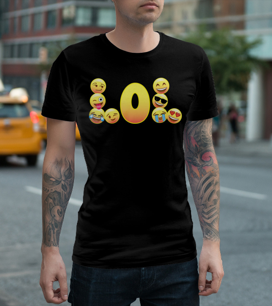 Emoji LOL Face with Laughing Tongue Wink Sunglasses Tears Hearts T-Shirt