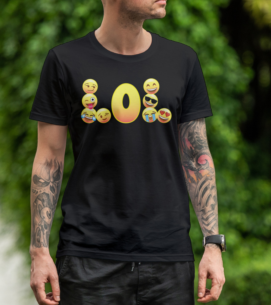 Emoji LOL Face With Laughing Tongue Wink Sunglasses Tears Hearts T-Shirt