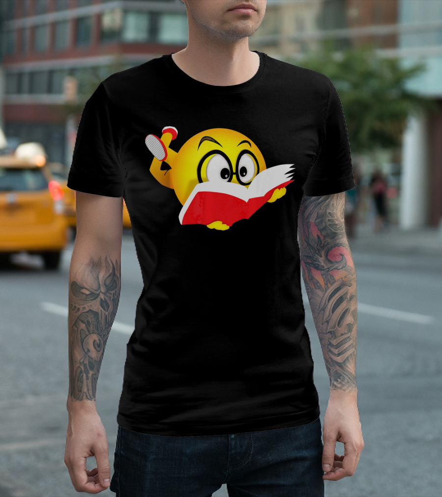 Nerdy Reading Emoji Glasses Book T-Shirt