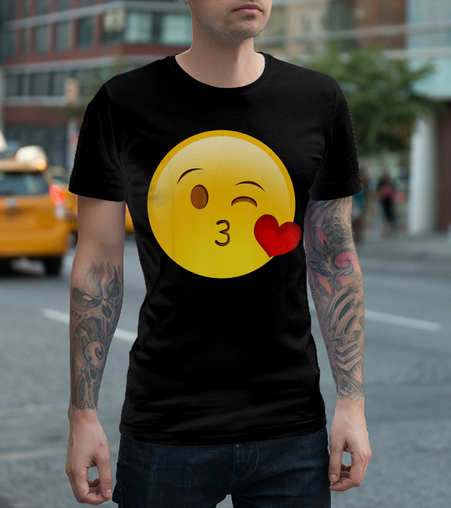 Emoji Throwing A Kiss Puckered Lips Blow Winking Face With Heart T-Shirt