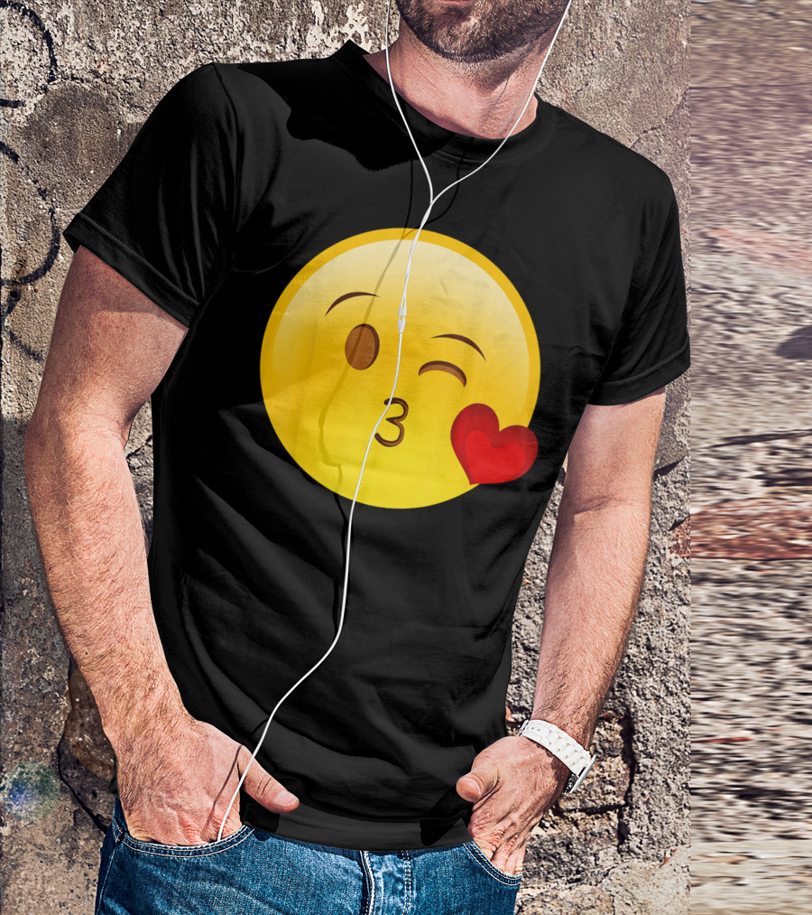 Emoji Throwing A Kiss Puckered Lips Blow Winking Face With Heart T-Shirt