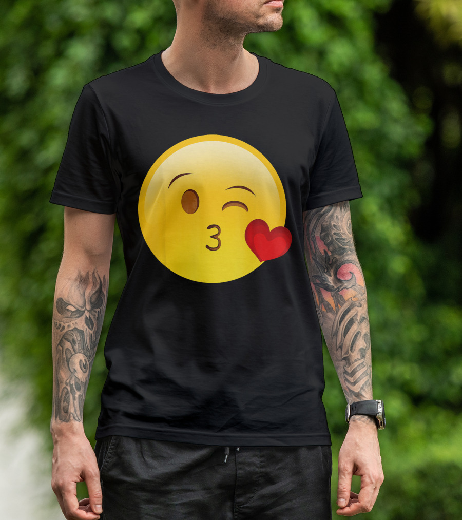 Emoji Throwing A Kiss Puckered Lips Blow Winking Face With Heart T-Shirt