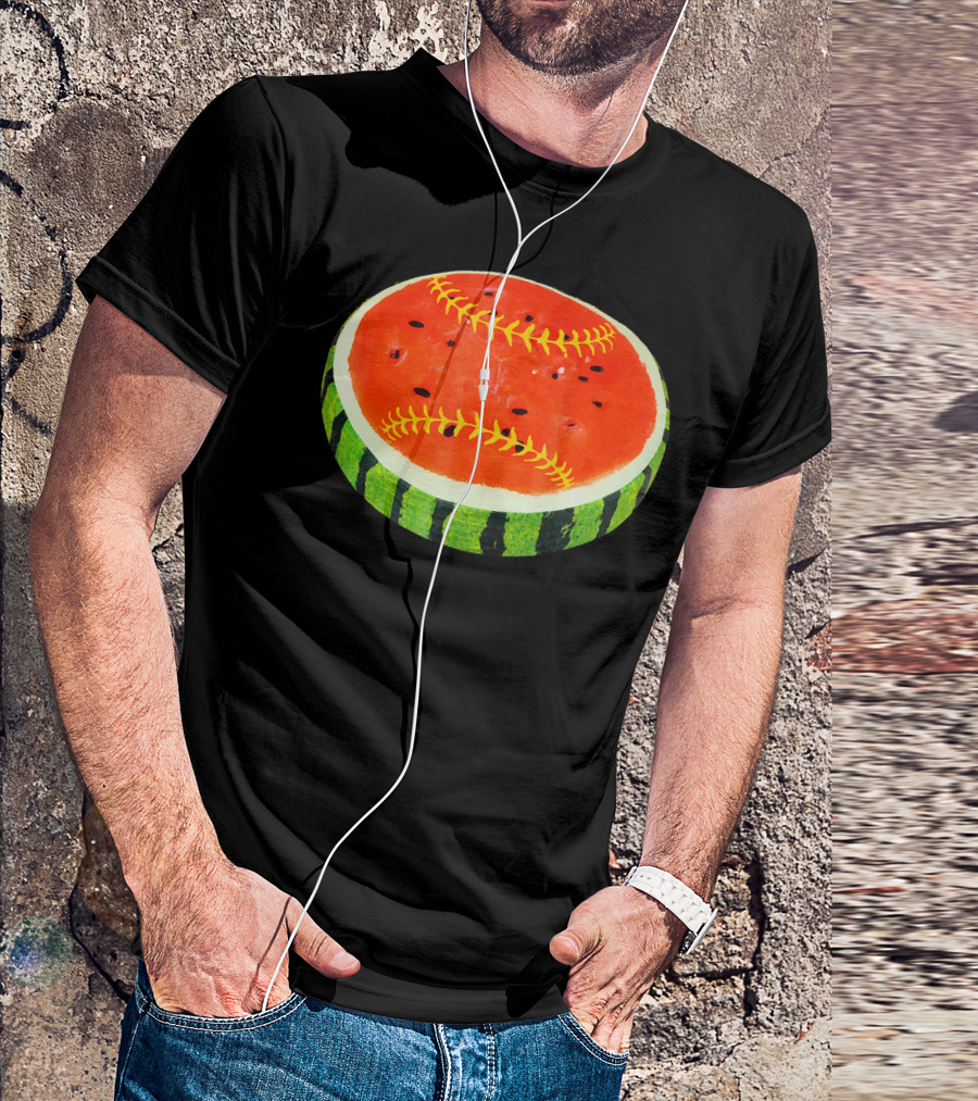 Watermelon Softball Fruit Stitch Play T-Shirt