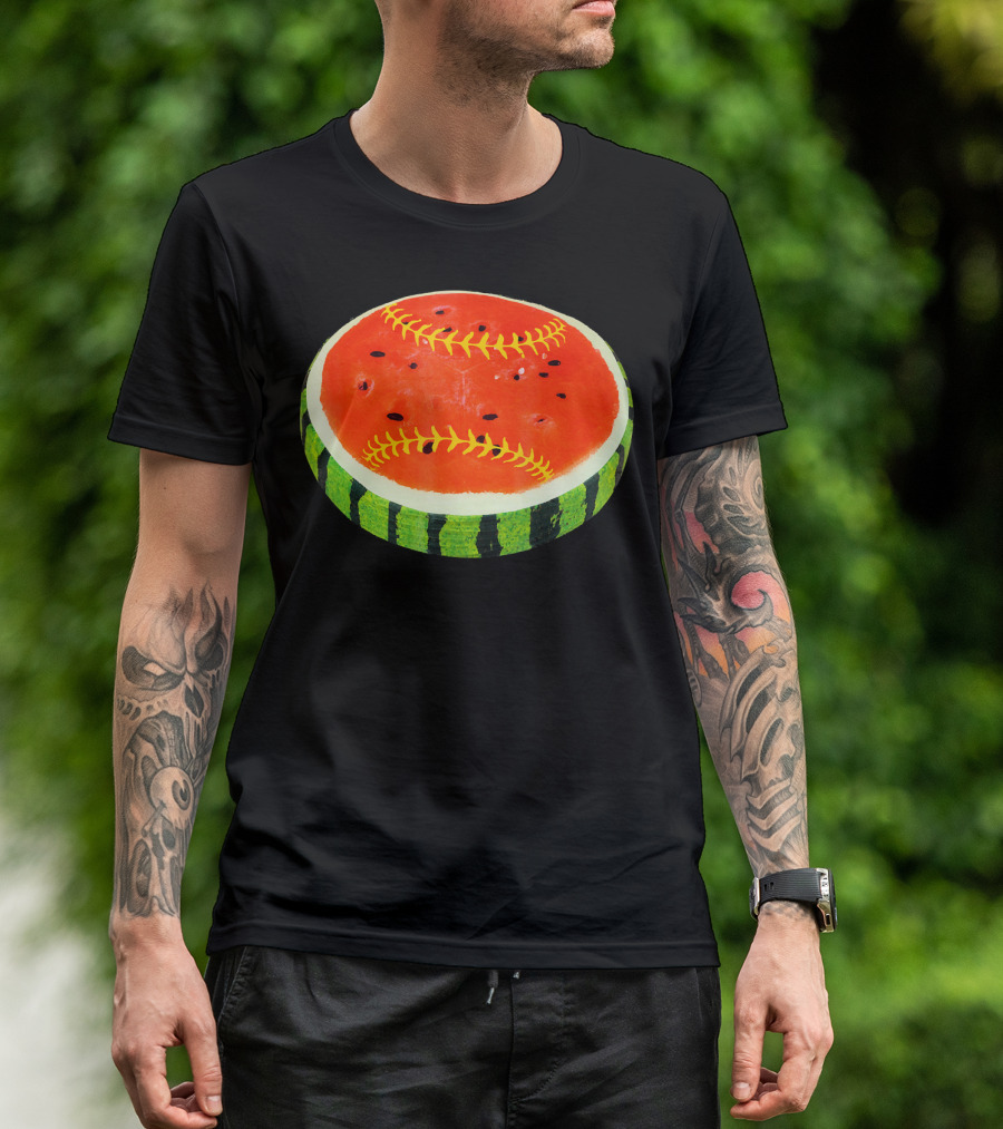 Watermelon Softball Fruit Stitch Play T-Shirt