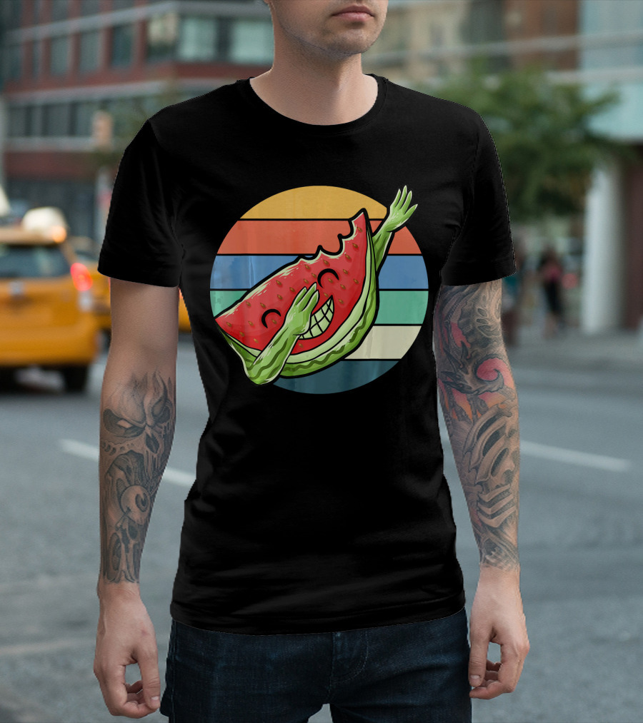 Retro Vintage Dabbing Watermelon Aloha Stripes T-Shirt