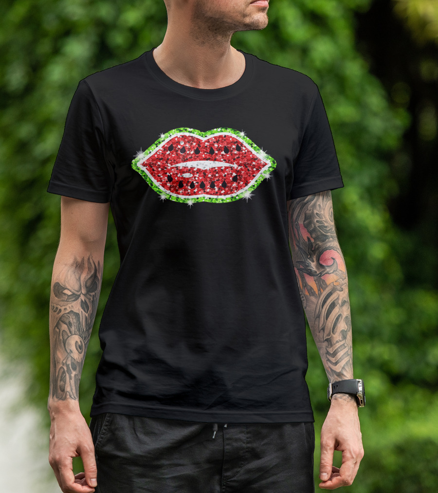 Watermelon Glitter Lips For Women And Girls T-Shirt