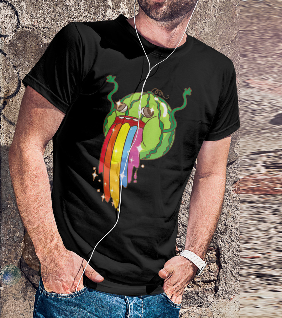 Comic Watermelon Vomits Sparkling Rainbow Streams T-Shirt