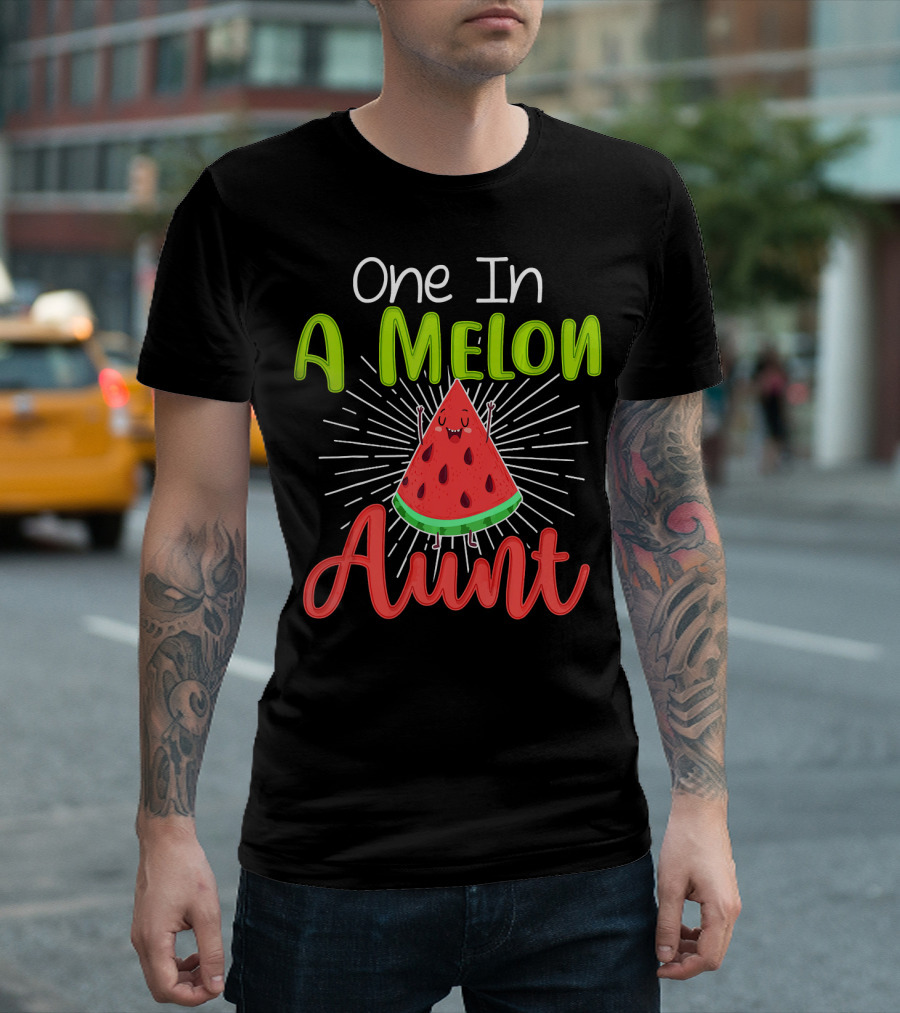 One In A Melon Aunt Cute Watermelon Slice with Happy Face T-Shirt