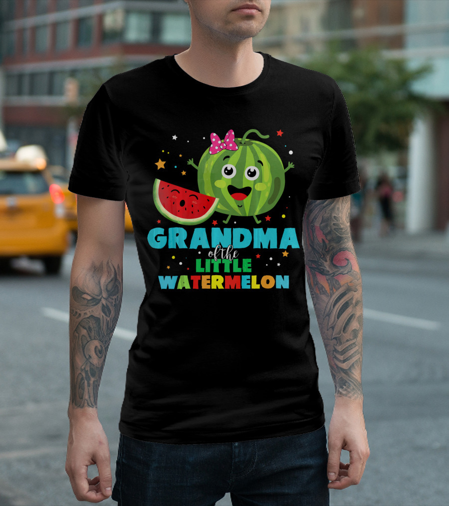 Grandma of the Little Watermelon with Cute Cartoon Watermelon and Stars T-Shirt