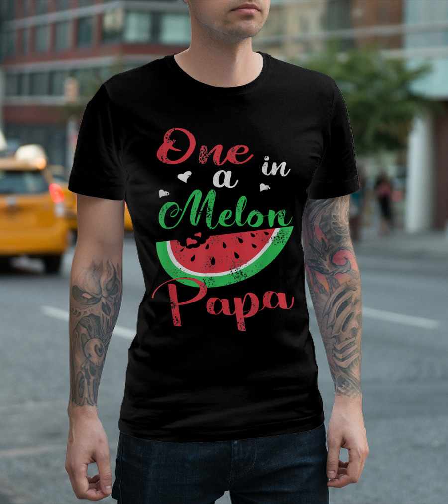 One In A Melon Papa Mens Watermelon Heart Graphics T-Shirt