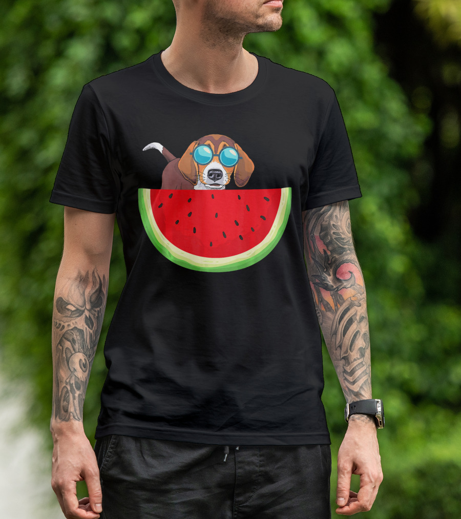 Beagle With Sunglasses And Watermelon Slice T-Shirt
