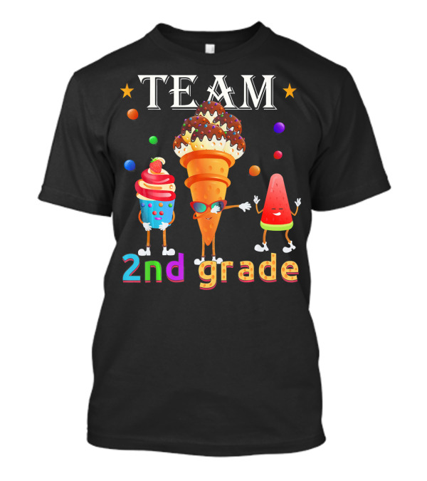 Team 2nd Grade Ice Cream Cone And Watermelon Characters T-Shirt