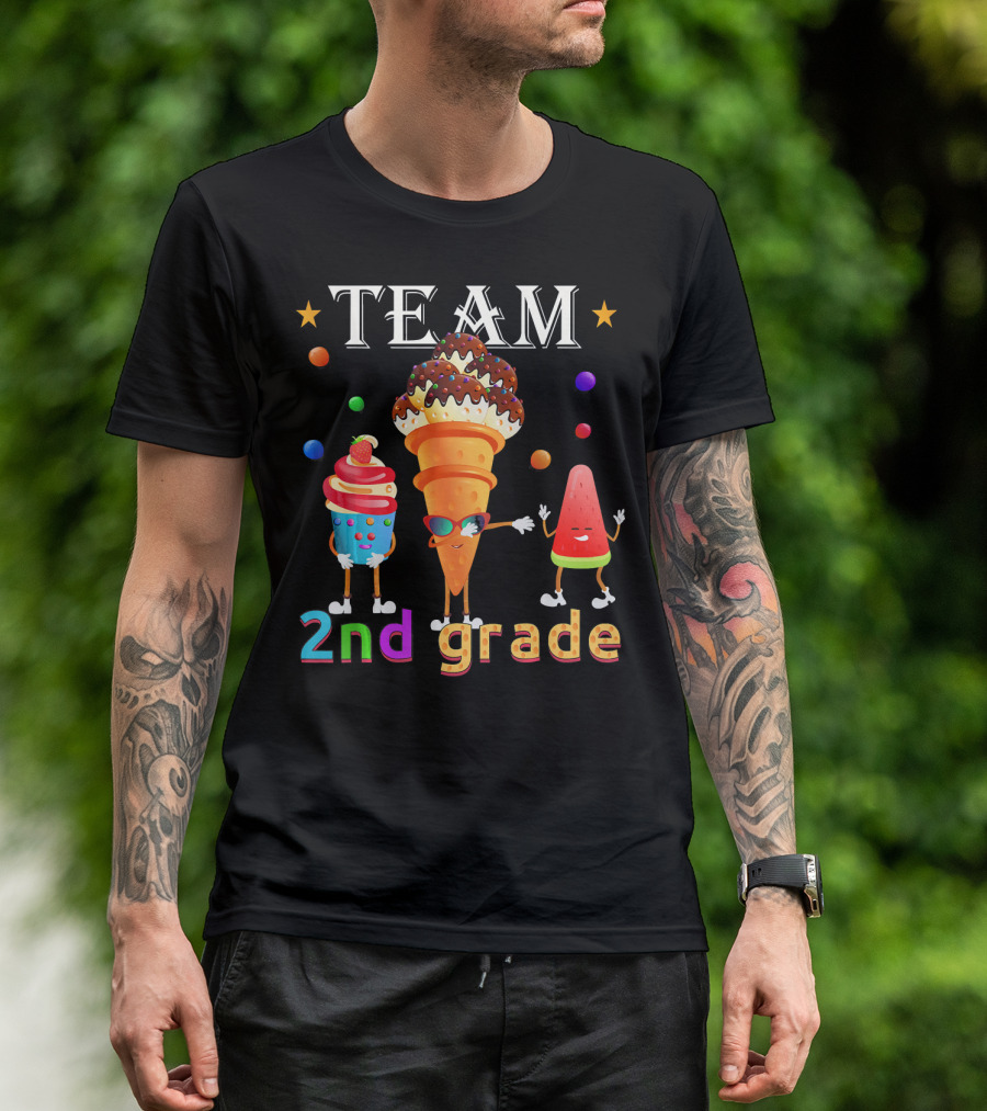 Team 2nd Grade Ice Cream Cone And Watermelon Characters T-Shirt