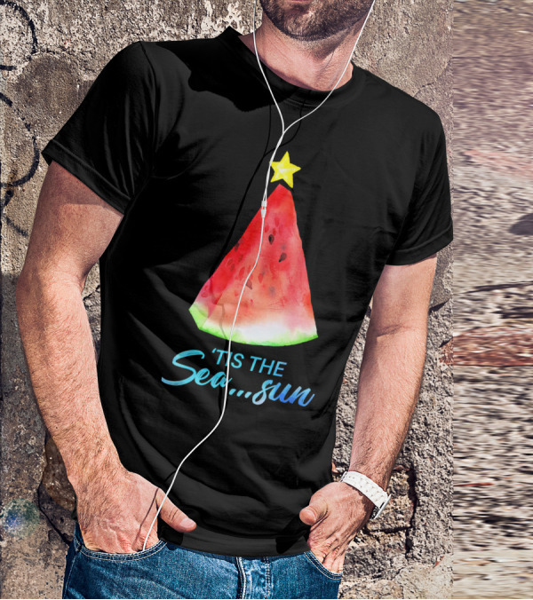 'Tis The Sea Sun Watermelon Christmas Tree T-Shirt