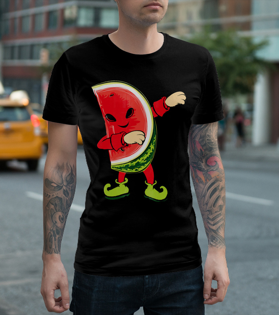 Funny Dabbing Watermelon Dab Character With Green Shoes T-Shirt