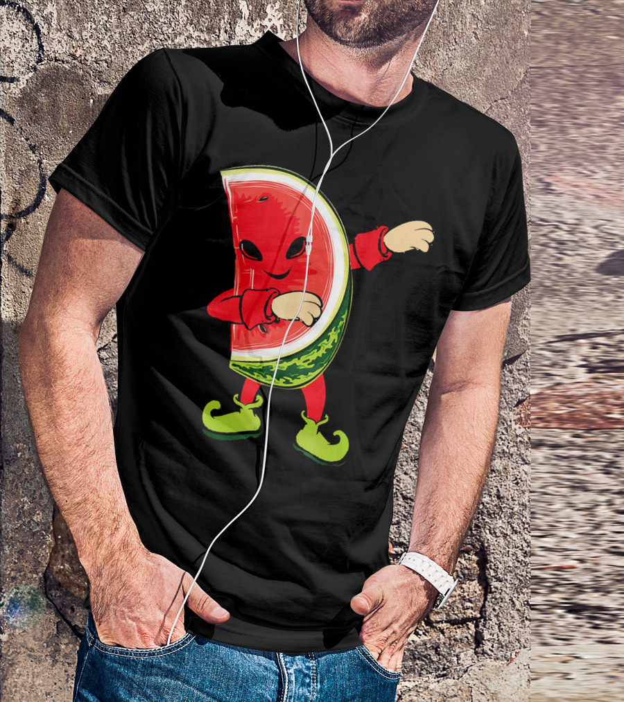 Funny Dabbing Watermelon Dab Character With Green Shoes T-Shirt