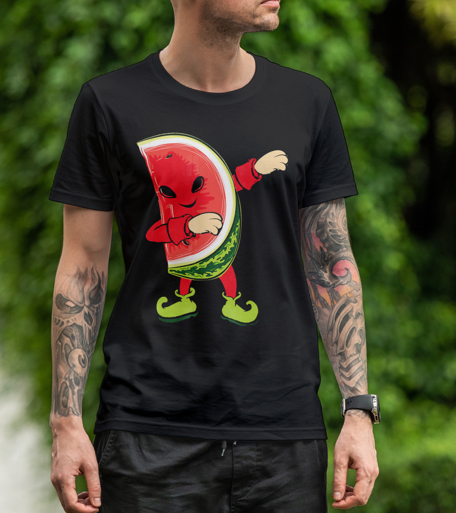 Funny Dabbing Watermelon Dab Character With Green Shoes T-Shirt