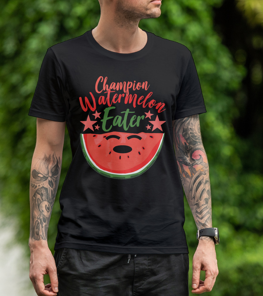 Champion Watermelon Eater 레드와 녹색 별 수박 T-Shirt