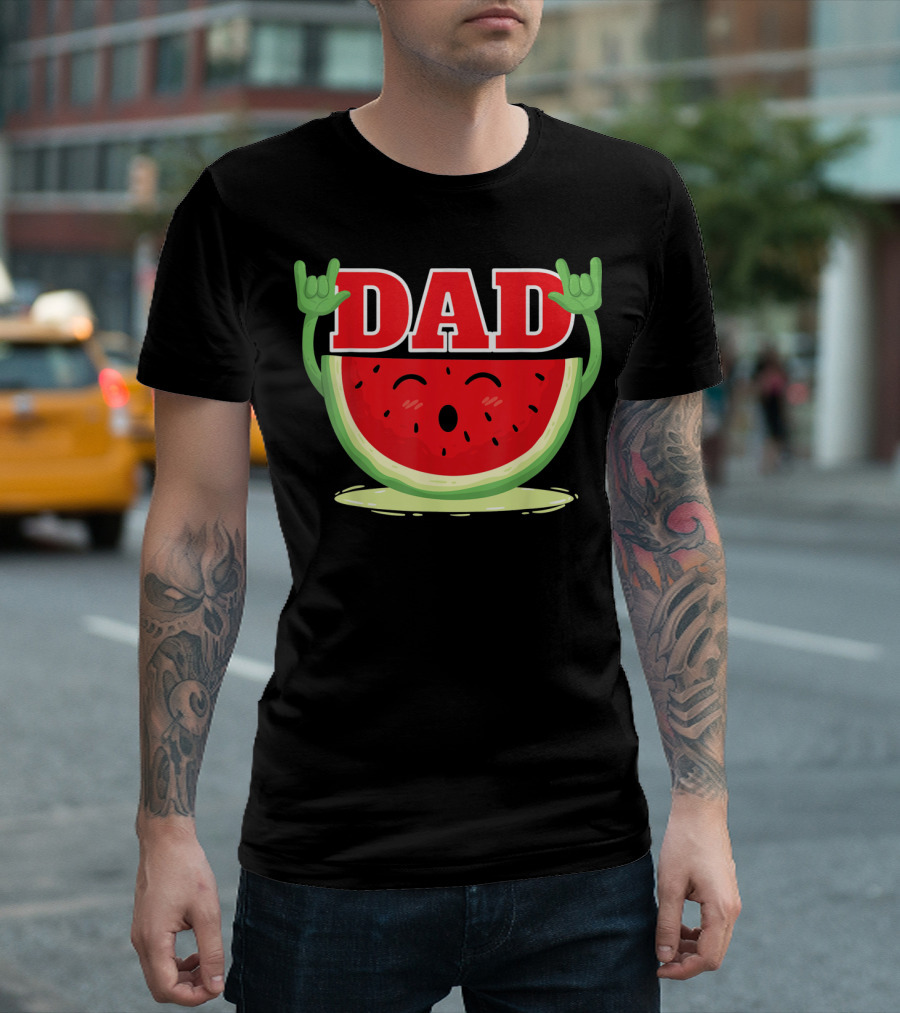 Mens Watermelon Dad Melon Rock Hands Juicy T-Shirt