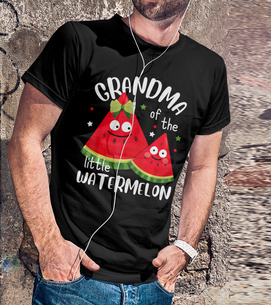 Grandma Of The Little Watermelon With Smiling Cartoon Slices And Stars T-Shirt