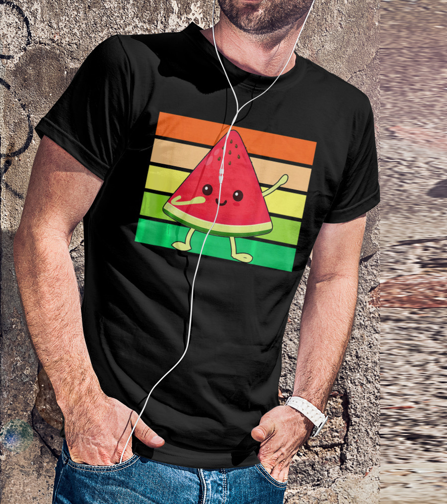 Dabbing Watermelon Retro Rainbow Stripes T-Shirt