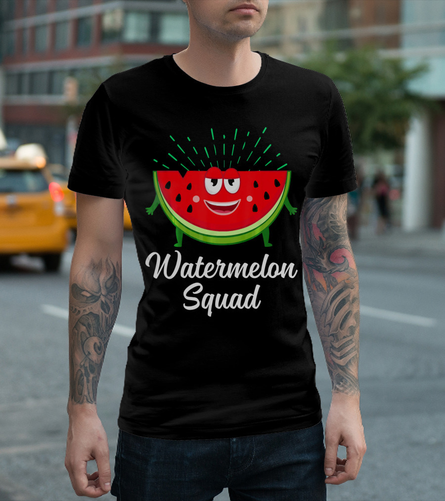 Watermelon Squad Summer Funny Wat Smiling Slice with Arms and Legs T-Shirt