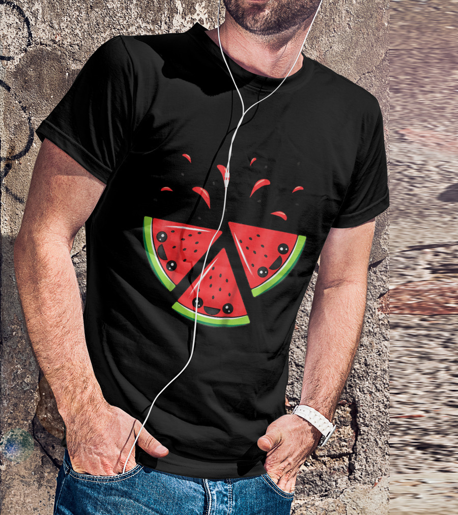 Kids Cute Watermelon Slices With Smiling Faces And Seeds T-Shirt