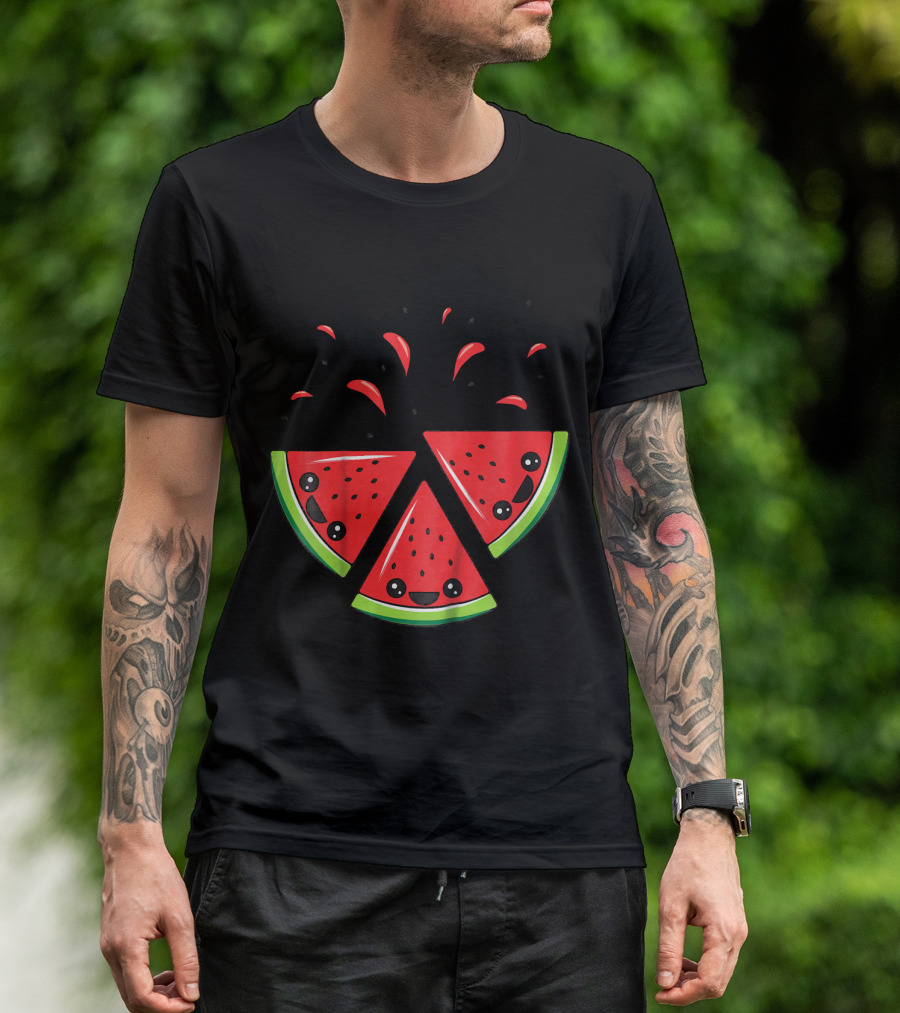 Kids Cute Watermelon Slices With Smiling Faces And Seeds T-Shirt