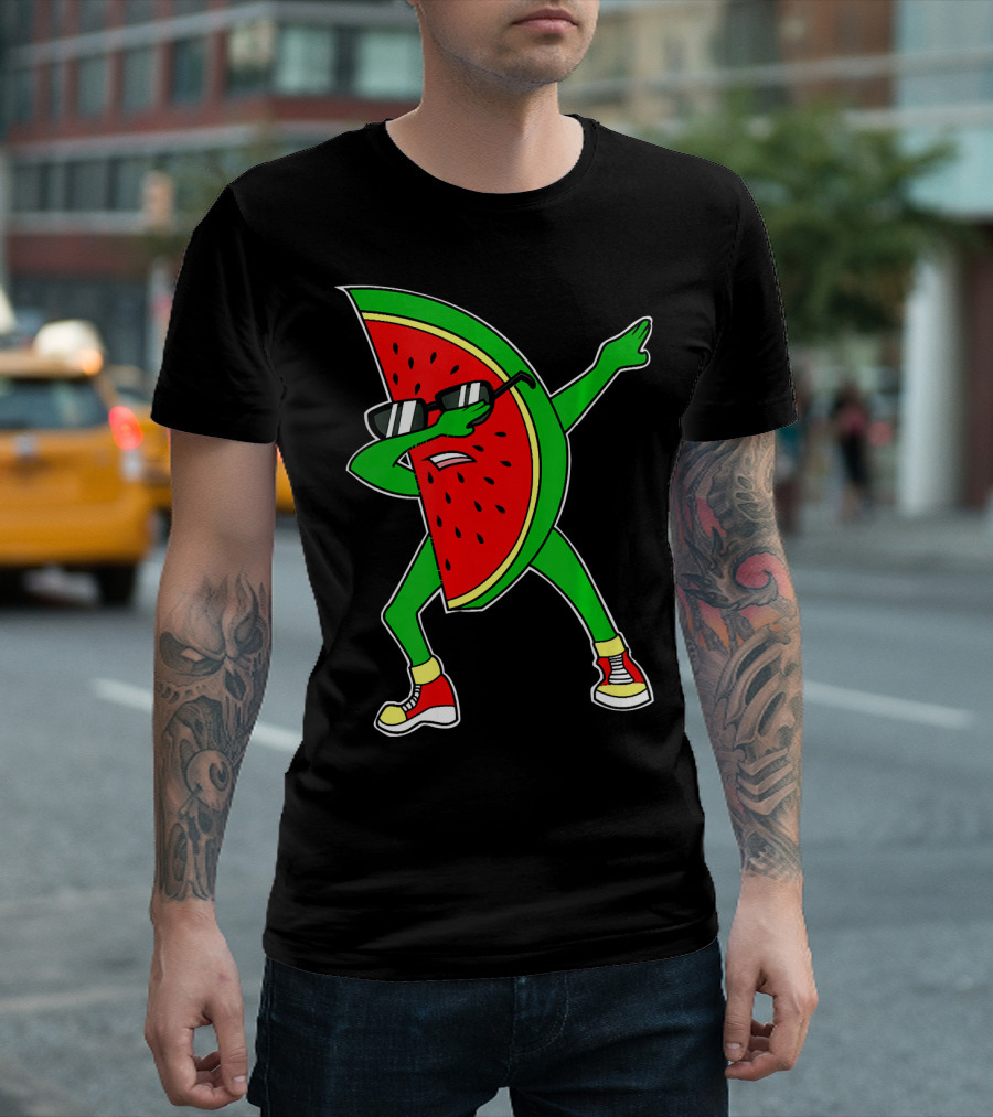 Watermelon Dabbing Wearing Sunglasses and Sneakers T-Shirt