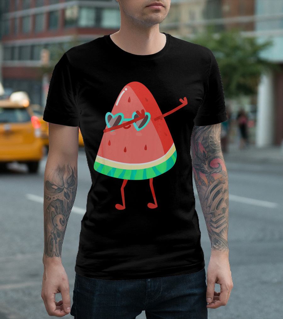 Dabbing Watermelon Wearing Heart Sunglasses Fruit Lover T-Shirt