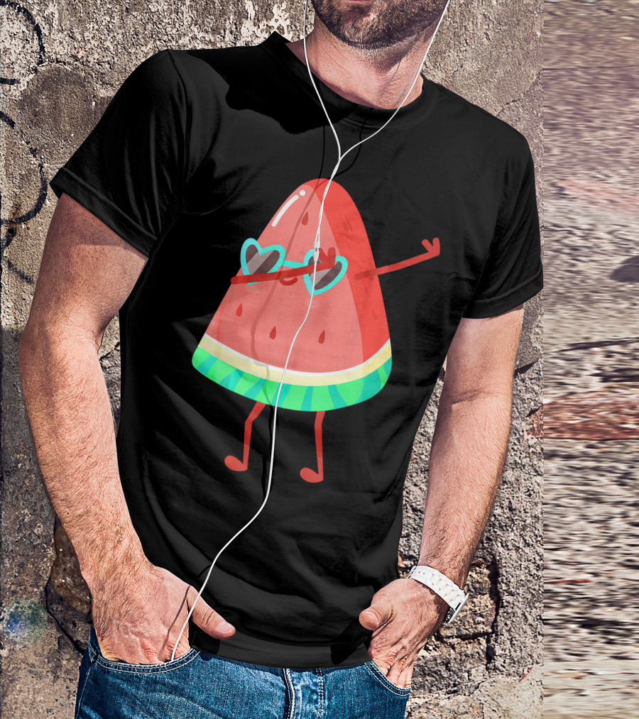 Dabbing Watermelon Wearing Heart Sunglasses Fruit Lover T-Shirt