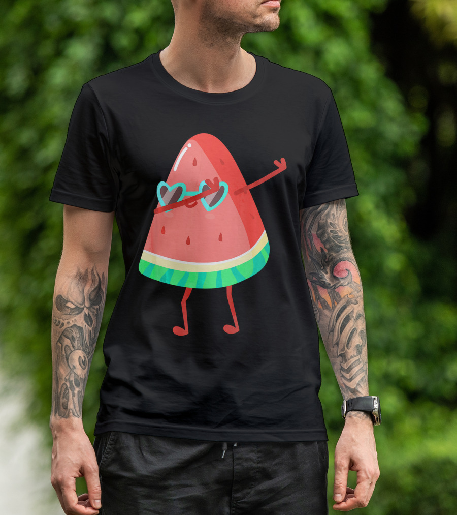 Dabbing Watermelon Wearing Heart Sunglasses Fruit Lover T-Shirt