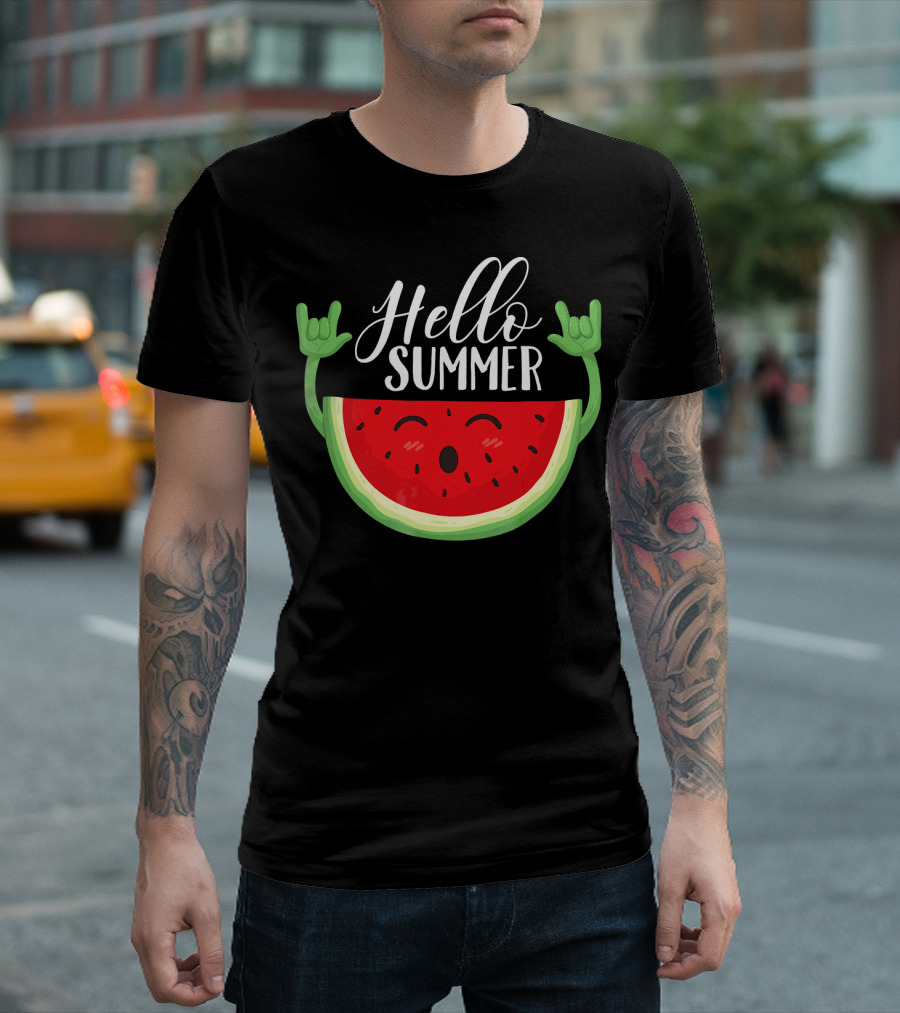 Hello Summer Watermelon Rock And Roll Mood T-Shirt