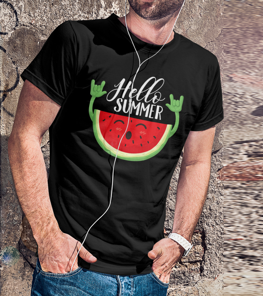 Hello Summer Watermelon Rock And Roll Mood T-Shirt