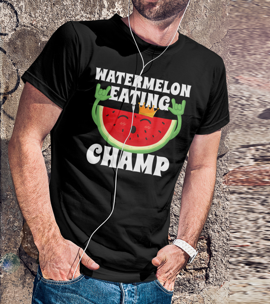 Watermelon Eating Champ Melon Contest Co King With Crown Celebrating Victory T-Shirt