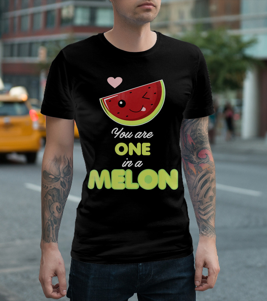 You Are One In A Melon Funny Winking Watermelon Slice and Heart T-Shirt