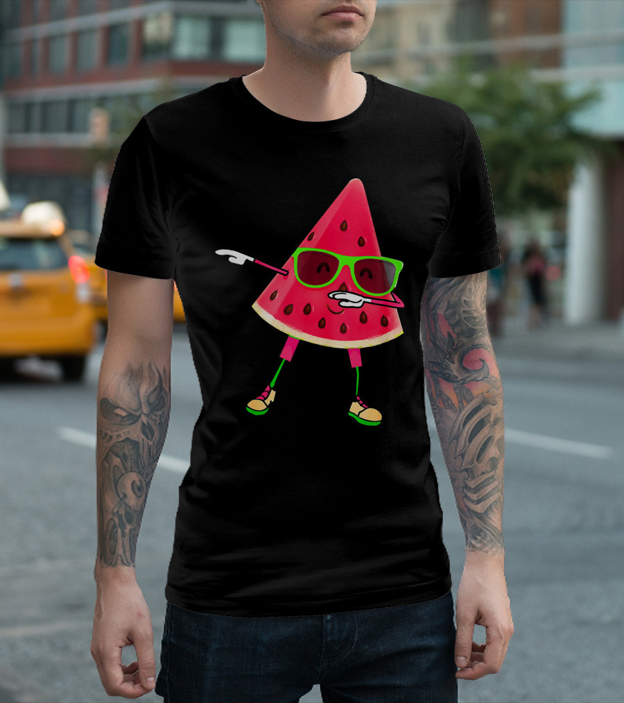 Dabbing Watermelon Funny Watermelon Slice with Sunglasses T-Shirt