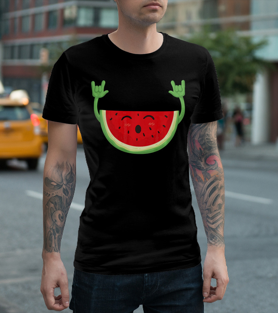 Watermelon Dancing Watermelon Rock On Hand Gesture T-Shirt