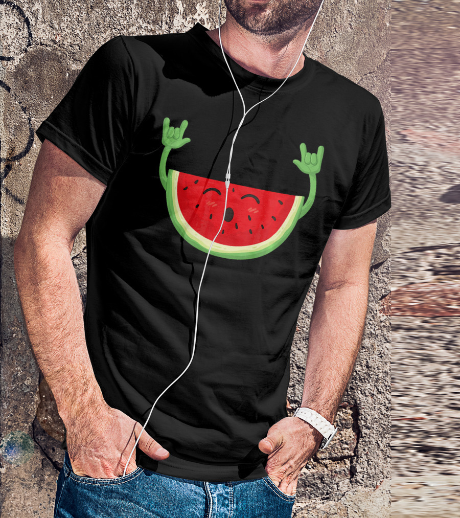 Watermelon Dancing Watermelon Rock On Hand Gesture T-Shirt