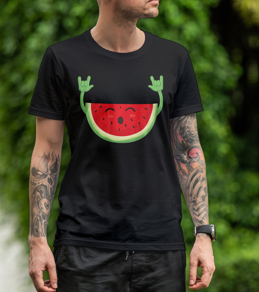 Watermelon Dancing Watermelon Rock On Hand Gesture T-Shirt