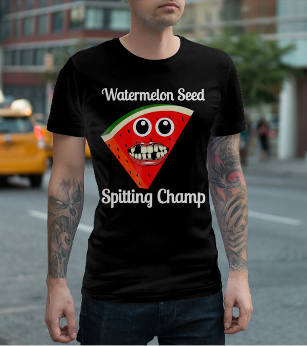 Watermelon Seed Spitting Champ Funny Cartoon Face T-Shirt