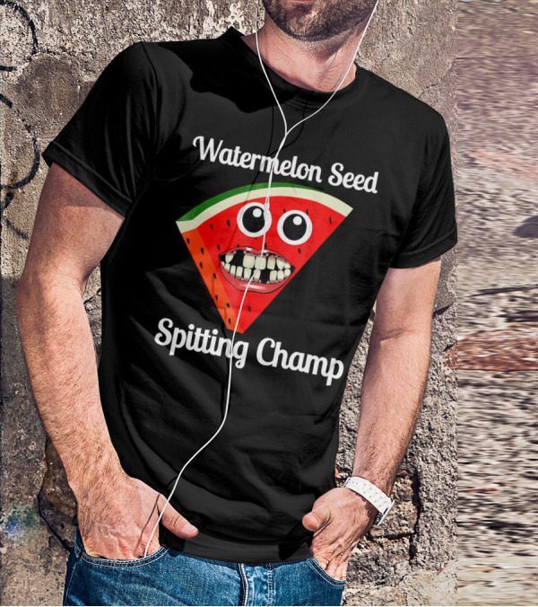 Watermelon Seed Spitting Champ Funny Cartoon Face T-Shirt