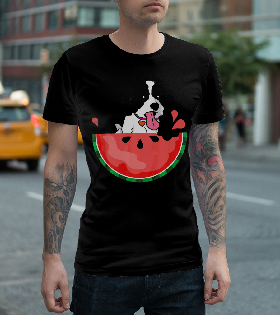 Shih Tzu Sitting in Watermelon Slice with Heart Collar Summer Fun T-Shirt